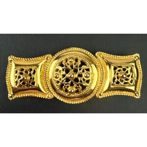 Vintage Accessocraft NYC Bold Interlocking 3 Piece Belt Buckle Gold Tone Signed